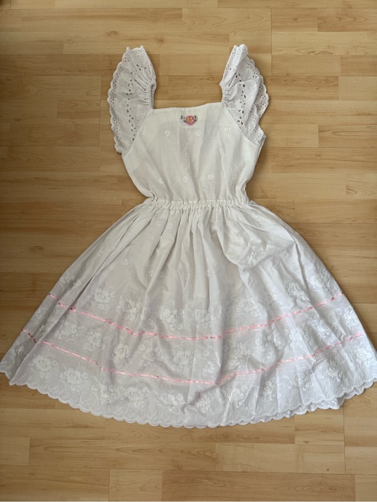 Dresses & Skirts - White Eyelet Sundress with Flower and Pink Ribbon Accents